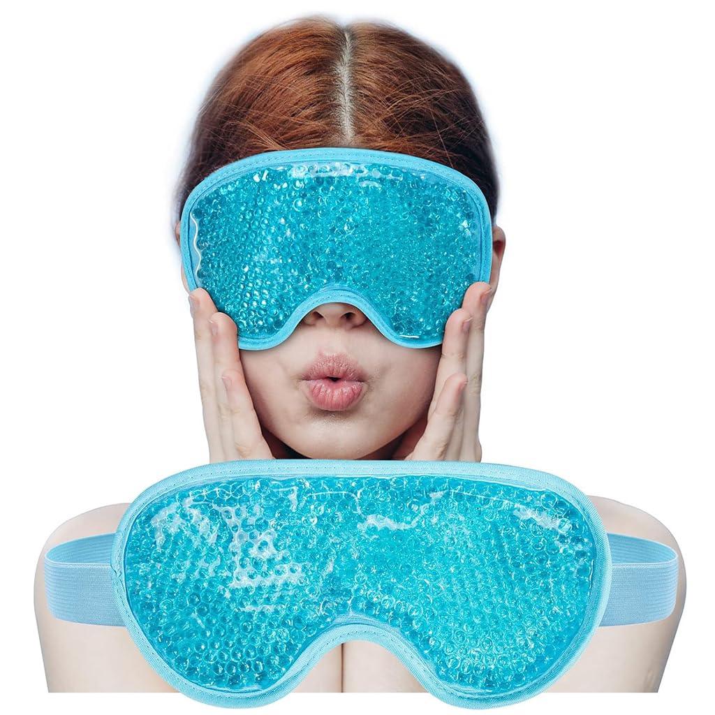 ZIBUYU Eye Mask for Cooling and Hot Relief with Flexible Gel Beads 21x10cm | Reusable PVC Pack