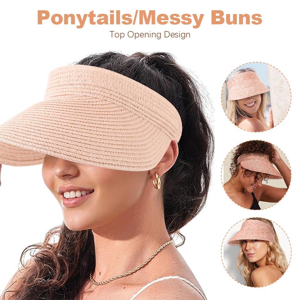 PALAY Straw Cap for Women with Wide Brim and Packable Design in Pink 3PCS | Lightweight Summer Hat
