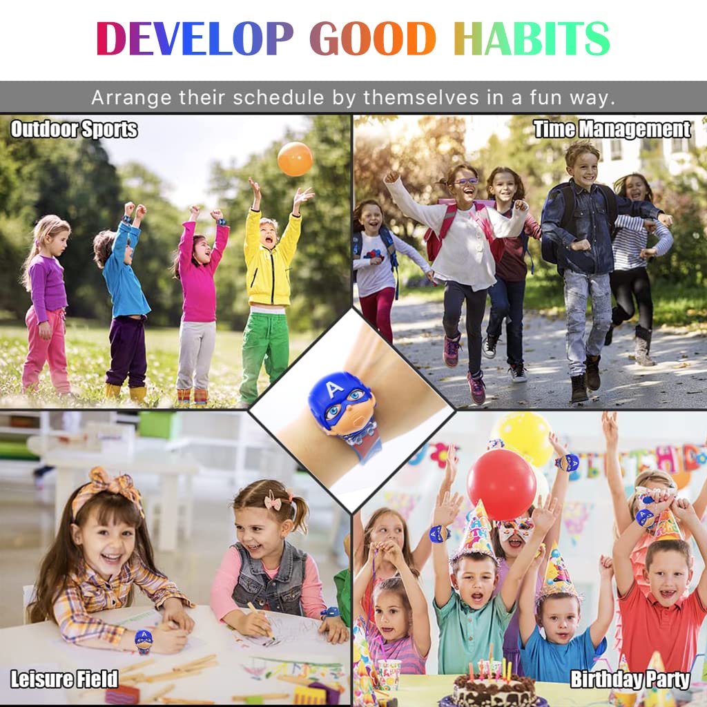 PATPAT Cartoon Kids Watch for Boys with Light and Music, 2pcs 28mm Digital Wristwatch | Adjustable Strap for Ages 2–5