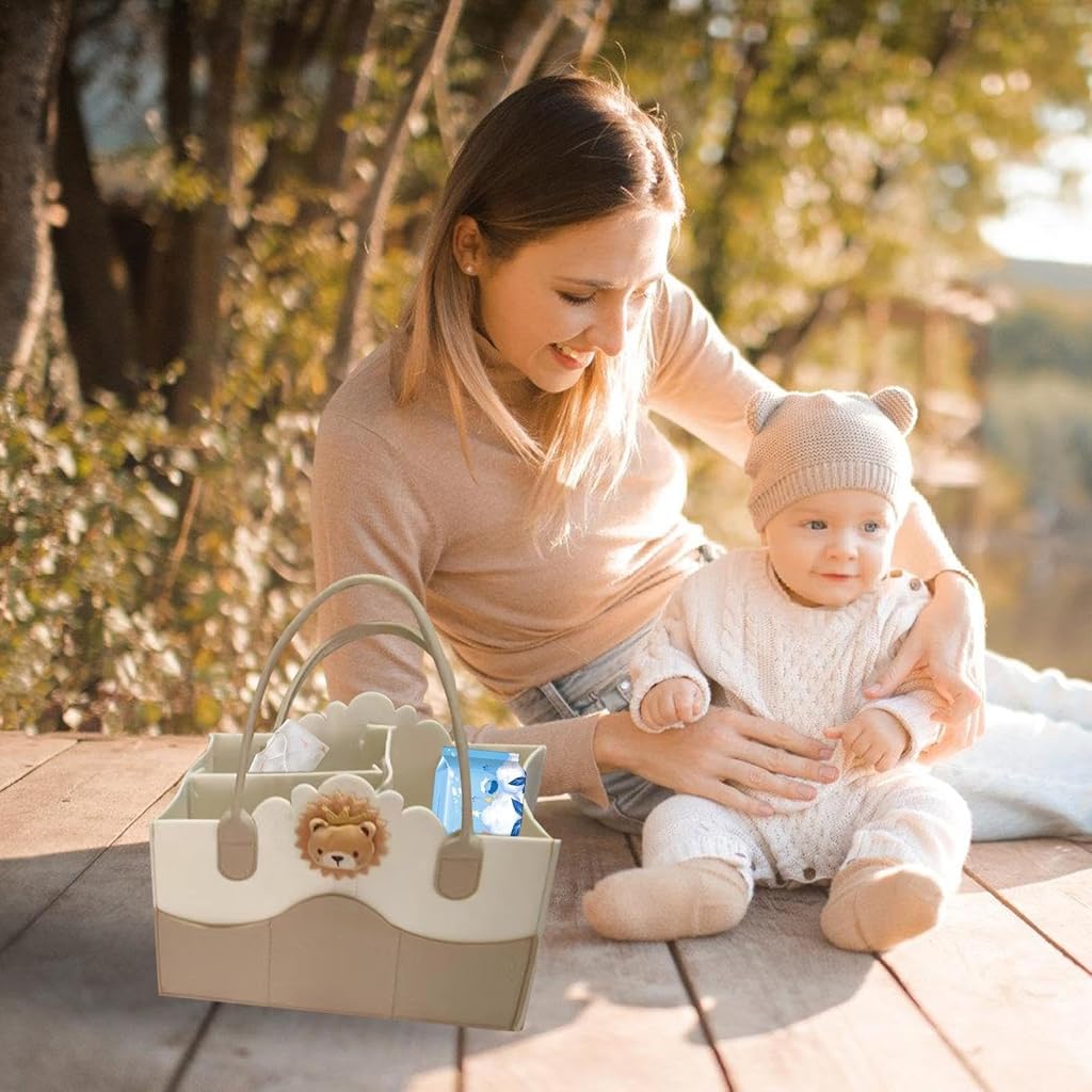 SNOWIE SOFT Baby Diaper Caddy Bag Soft Felt Baby Diaper Bag with Dividing Inserts DIY Layout Caddy Fashion Mommy Bag Portable Diaper Organizer New Born Essentials, 33x23x18cm