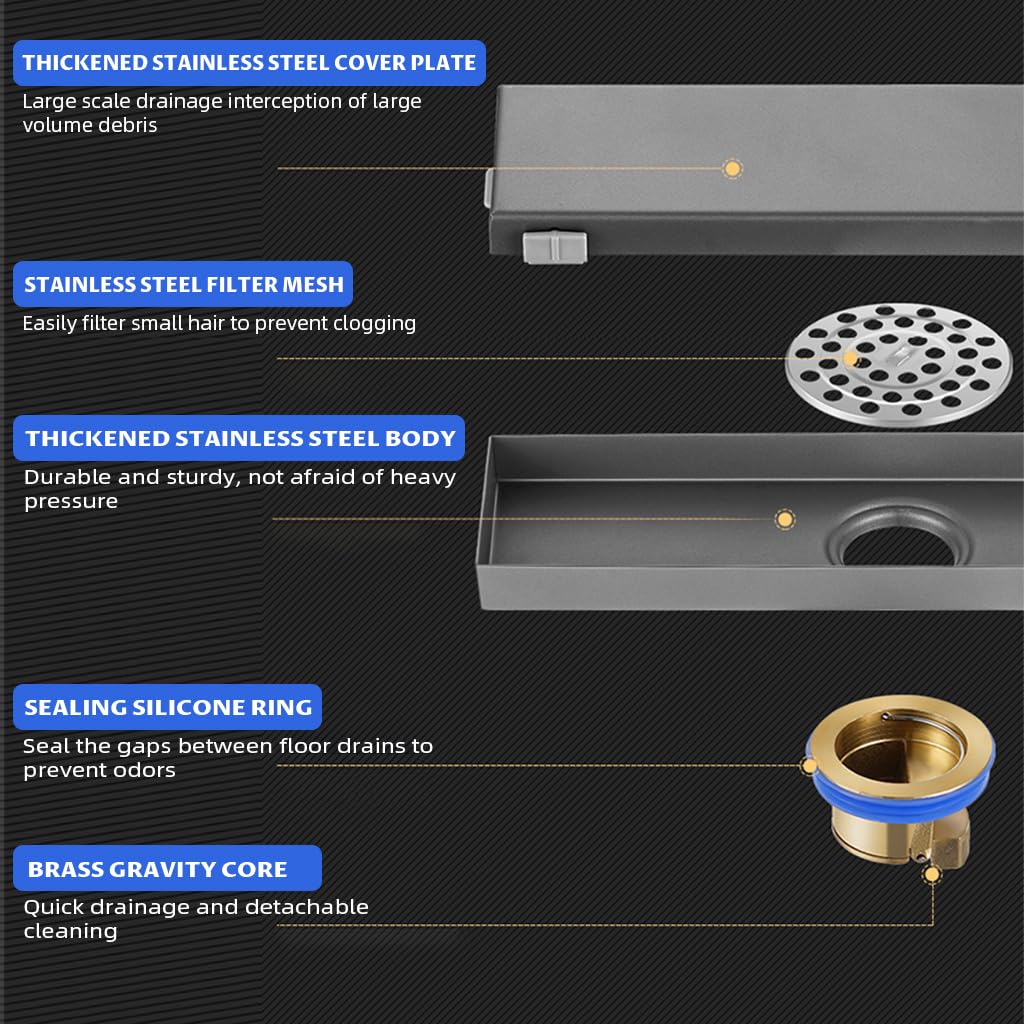 HASTHIP Bathroom Linear Shower Drain 30×8 cm for Modern Showers with Anti Odor System | Stainless Steel Flush Mounted Design