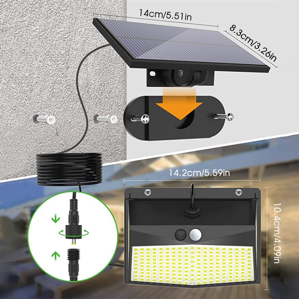 ELEPHANTBOAT  Solar Light Outdoor Waterproof with Motion Sensor, 318 LED Solar Street Light Outdoor Waterproof with 3 Modes, 290¡ã Lighting Angle Solar Wall Light for Garden with 5 m Cable