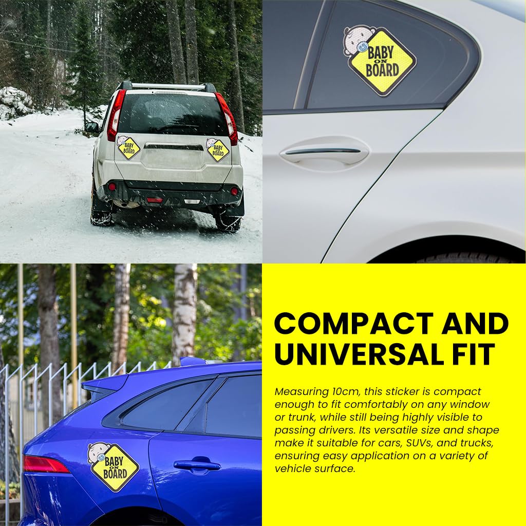 STHIRA Baby on Board Sticker for Cars featuring 2 Pack 10cm Reflective Waterproof Vinyl | Safe Travel in India