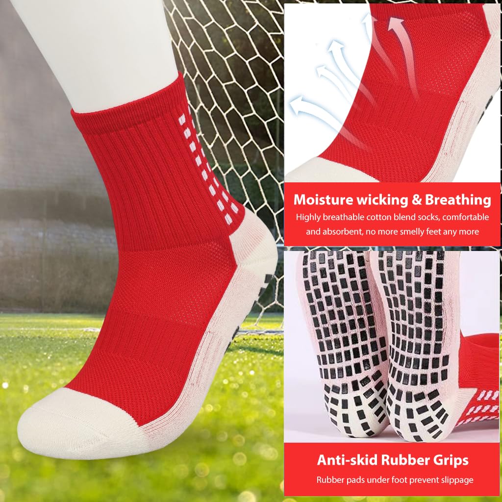 PROBEROS Football Socks for Soccer and Training with Rubber Anti Slip Grip | Red and Green