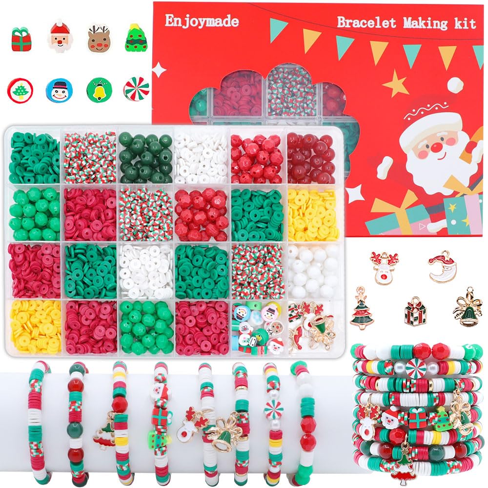 SANNIDHI® Christmas Beads for Bracelets,Clay Beads Bracelat Making kit Golden Christmas Crafts Decorations Charms for Jewelry Making,Gifts Teen Girls Age 6-12-Multicolor