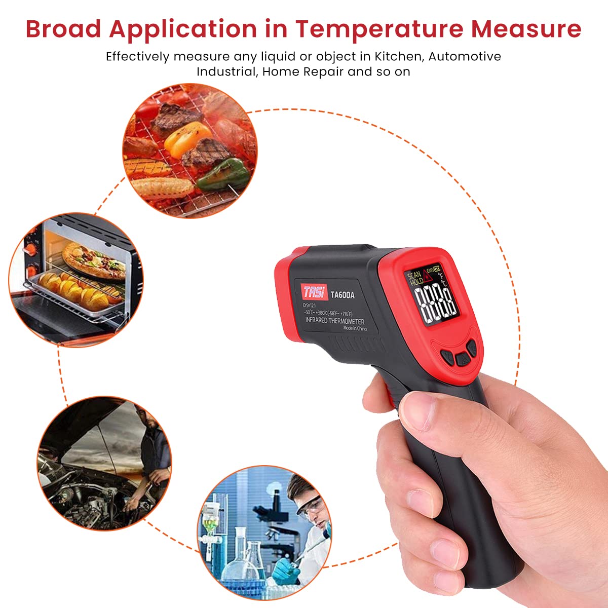 HASTHIP® Infrared Thermometer Gun, Handheld Digital Laser Temperature Gun -50°C to 380°C (-58°F to 716°F) IR Digital Thermometer Laser Gun Non Contact Laser Temp Gauge for Household Industrial Use