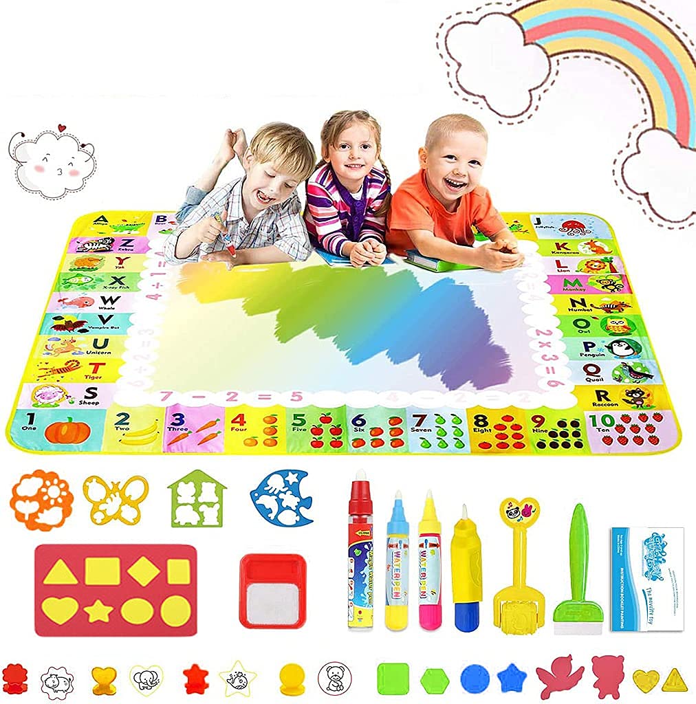 PATPAT® Water Doodle Mat Larger (120 x 90cm) Water Magic Play Mat Reusable Mess Free Drawing Painting Mat Learning Toys for 3+ Year Old Boys Girls Toddlers with Many Interesting Accessories