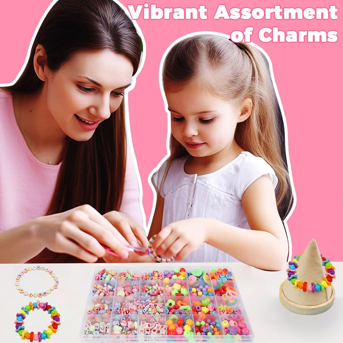 SANNIDHI Bracelet Making Set for Kids with 24 Grid Beads Organizer and Letter Charms | Fun DIY Jewelry Gift for Girls 7 14 Years