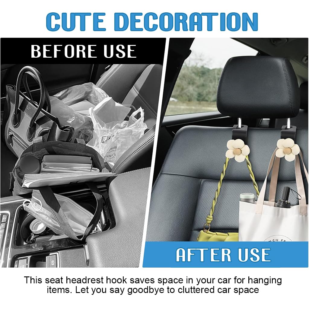 STHIRA Car Seat Hook 4 Pcs for Backseat Organization with Snap-On Design & ABS Material | Stylish Flower Charm Accessory