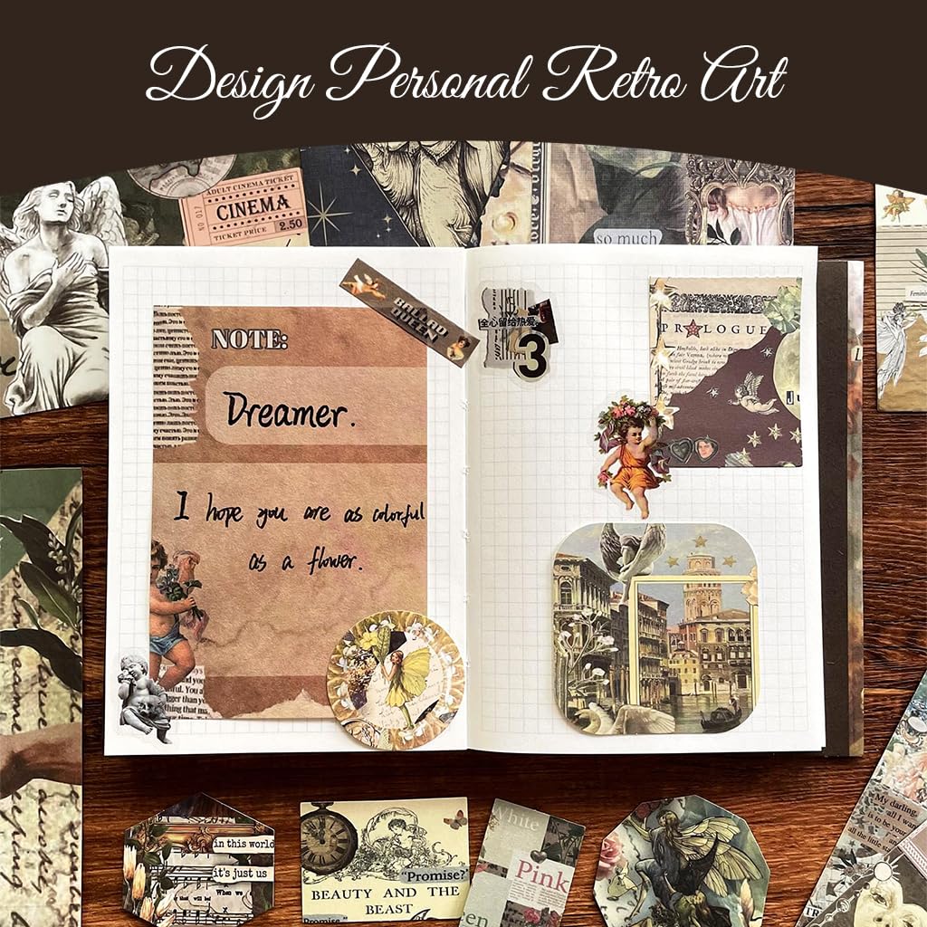 HASTHIP Scrapbooking Supplies Kit for DIY Journaling with 232 pcs set and A6 Grid Notebook | Vintage Paper Stickers Gift for Teen Girls and Adults