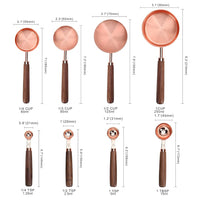 Supvox® 8Pcs Measuring Cups and Spoons Set, Stainless Steel Measuring Cup with Wood Handle, Rose Gold Polished Finish, 60ml/80ml/125ml/250ml/1.25ml/2.5ml/5ml/15ml, for Cooking and Baking