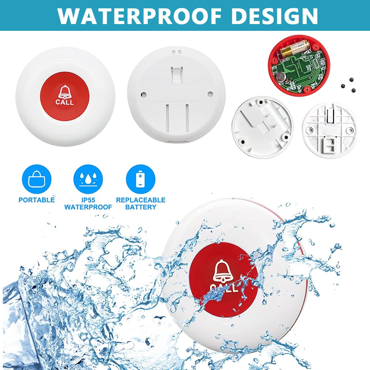 Supvox Wireless Call Buttons for Elderly Monitoring with 1148 ft Range and LED Flash Alert | 2 Transmitters and 1 Receiver