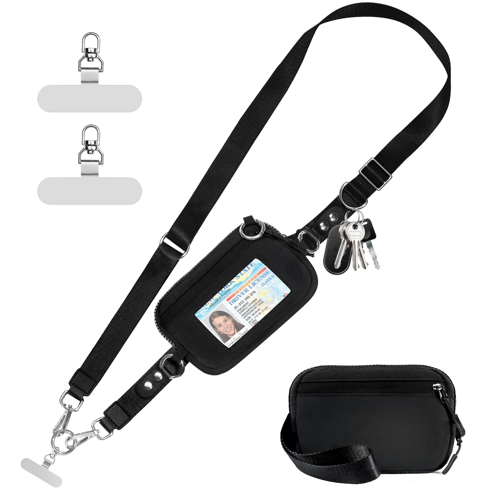 ZORBES® 2-in-1 Phone Sling Strap with Utility Zipper Pouch & Stainless Steel Tether Tabs, Adjustable Neck/Shoulder Lanyard for Phone, Keys, Cards, Travel and Outdoor Activities
