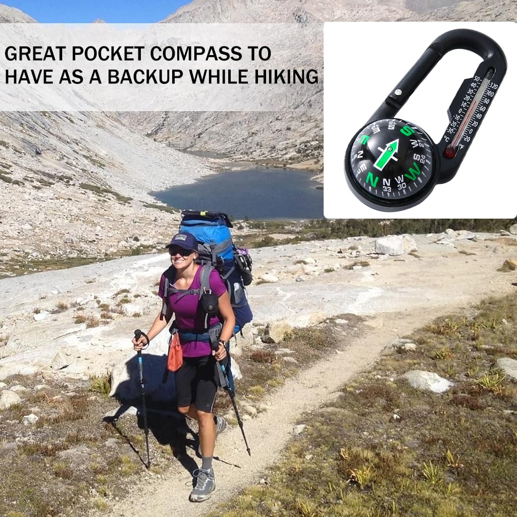 Proberos 3 in 1 Multi Tool Carabiner for Hiking and Camping with Compass and Thermometer | Impact Resistant and Quick Release Design