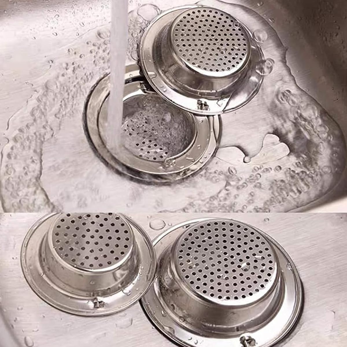 HASTHIP® Sink Strainer 2-Pack, 11cm Stainless Steel Kitchen Sink Drain Mesh Basket With Handle, Food Catcher Screen, Sink Stopper for Home Kitchen And Bathroom, Prevents Clogging