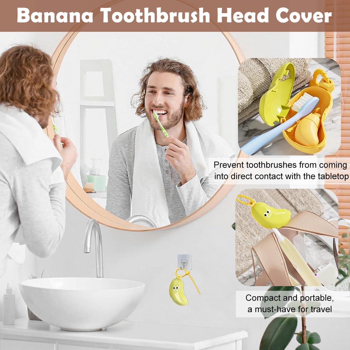 HANNEA Banana Toothbrush Head Cover for Travel with Elastic Lanyard and 2PCS Set | Portable Dust Protection