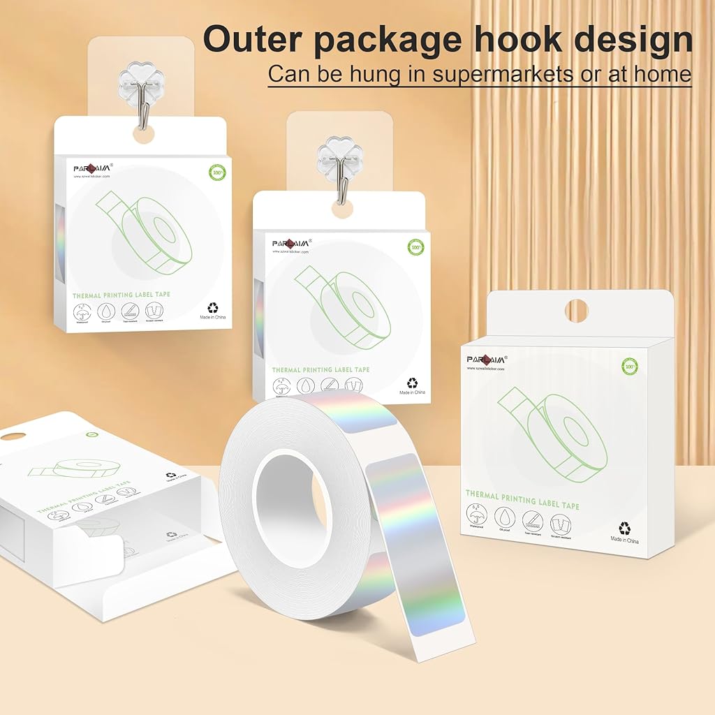 Zeitel® Mini Label Printer Machine Adhesive Sticker 480PCS/roll 12x40mm Thermal Paper Compatible with D30 Portable Tapes for Office Holographic Silver