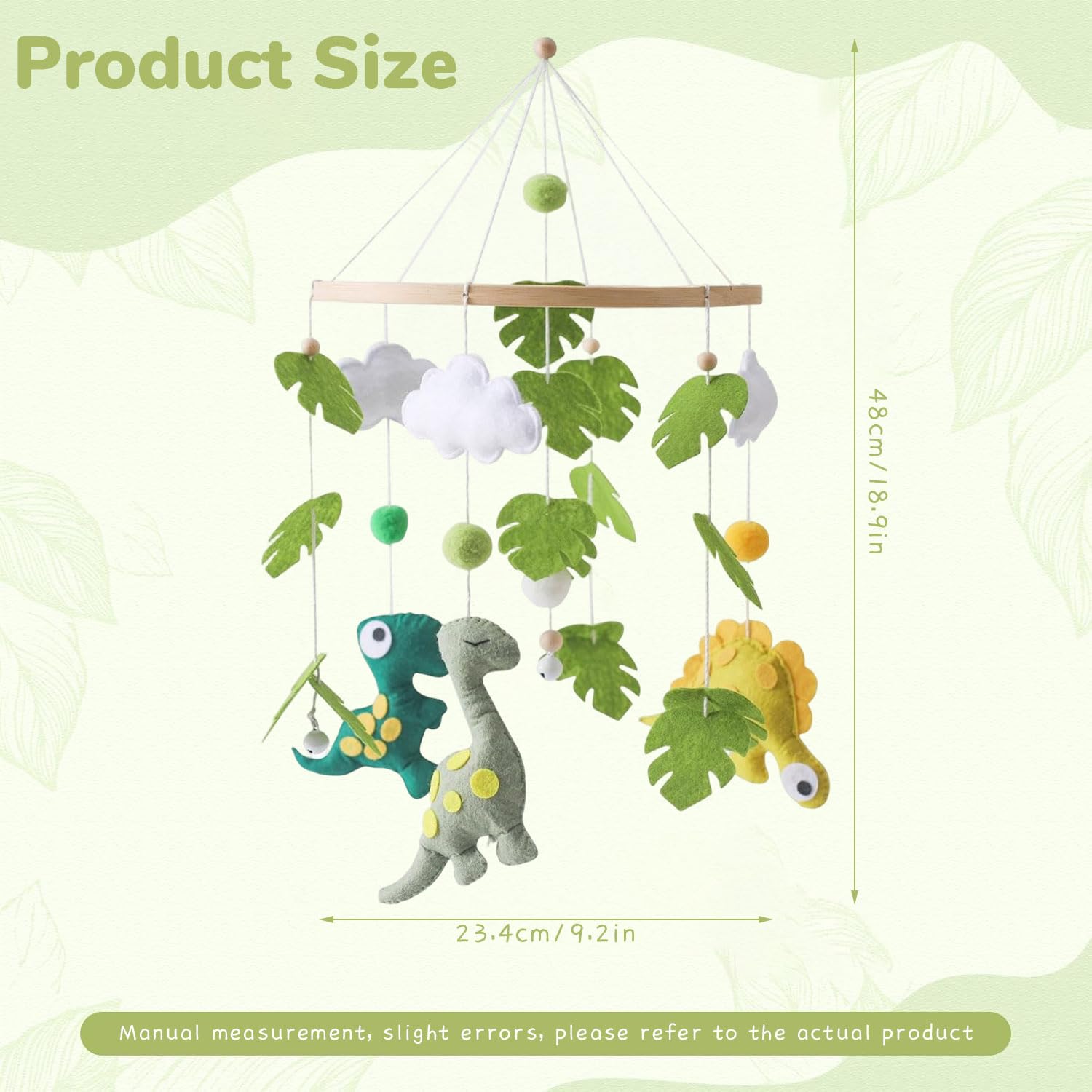 SNOWIE SOFT Crib Mobile Toy with Felt Dinosaur Plush and Wooden Ring for Nursery | Baby Shower Gift