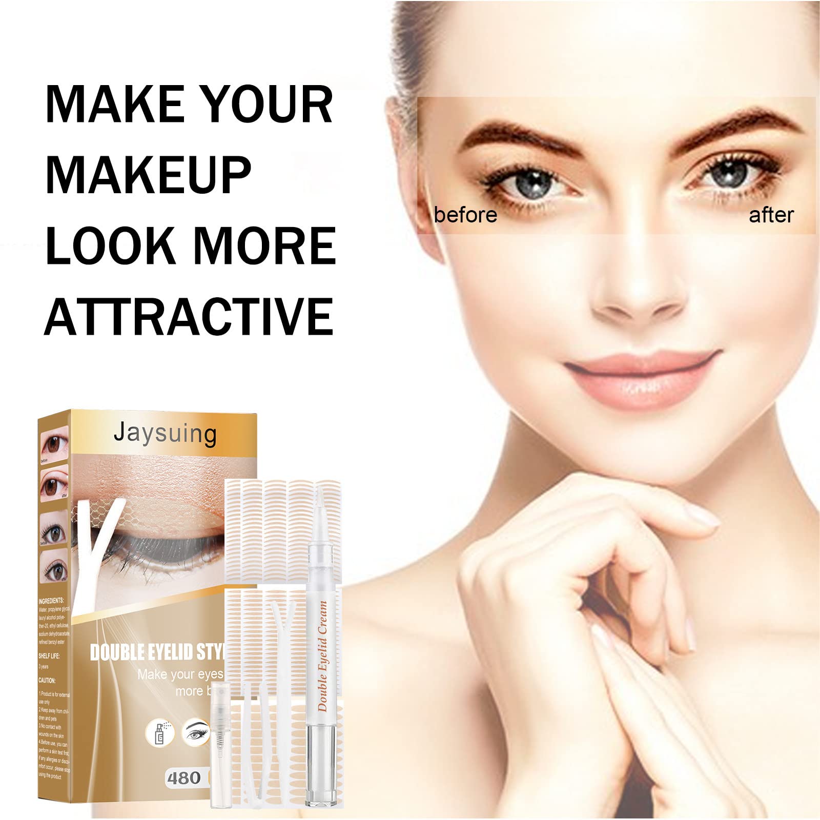 MAYCREATE Double Eyelid Tape for Natural Invisible Lift with 480 pcs Strips and Tools Set