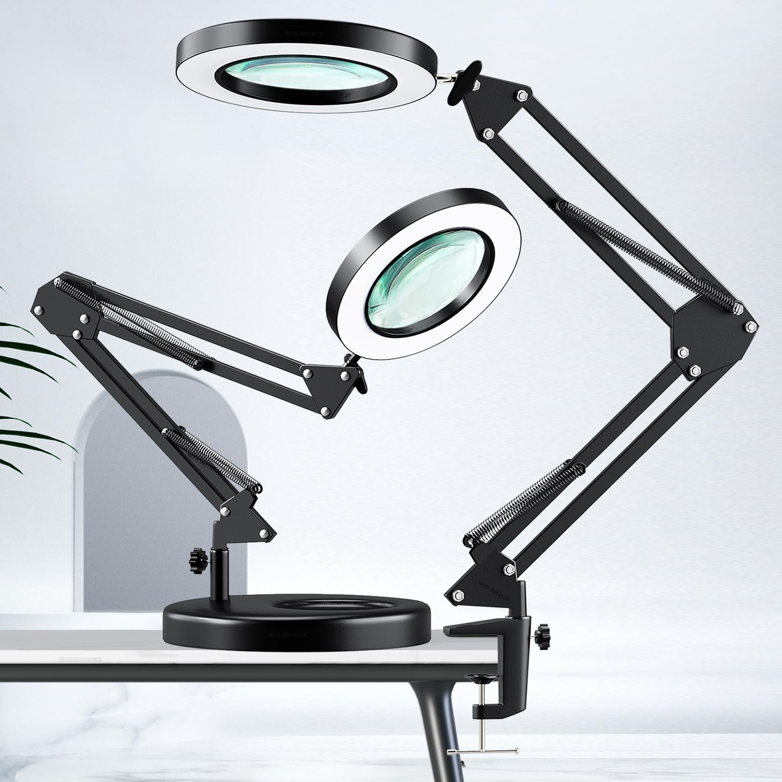 HASTHIP® 15X Magnifying Glass with Light, 1,800 Lumens Stepless Dimmable, 3 Color Modes, 4.2″ Real Glass Lens LED Magnifying Desk Lamp & Clamp, Magnifier Light and Stand for Crafts Welding Close Work