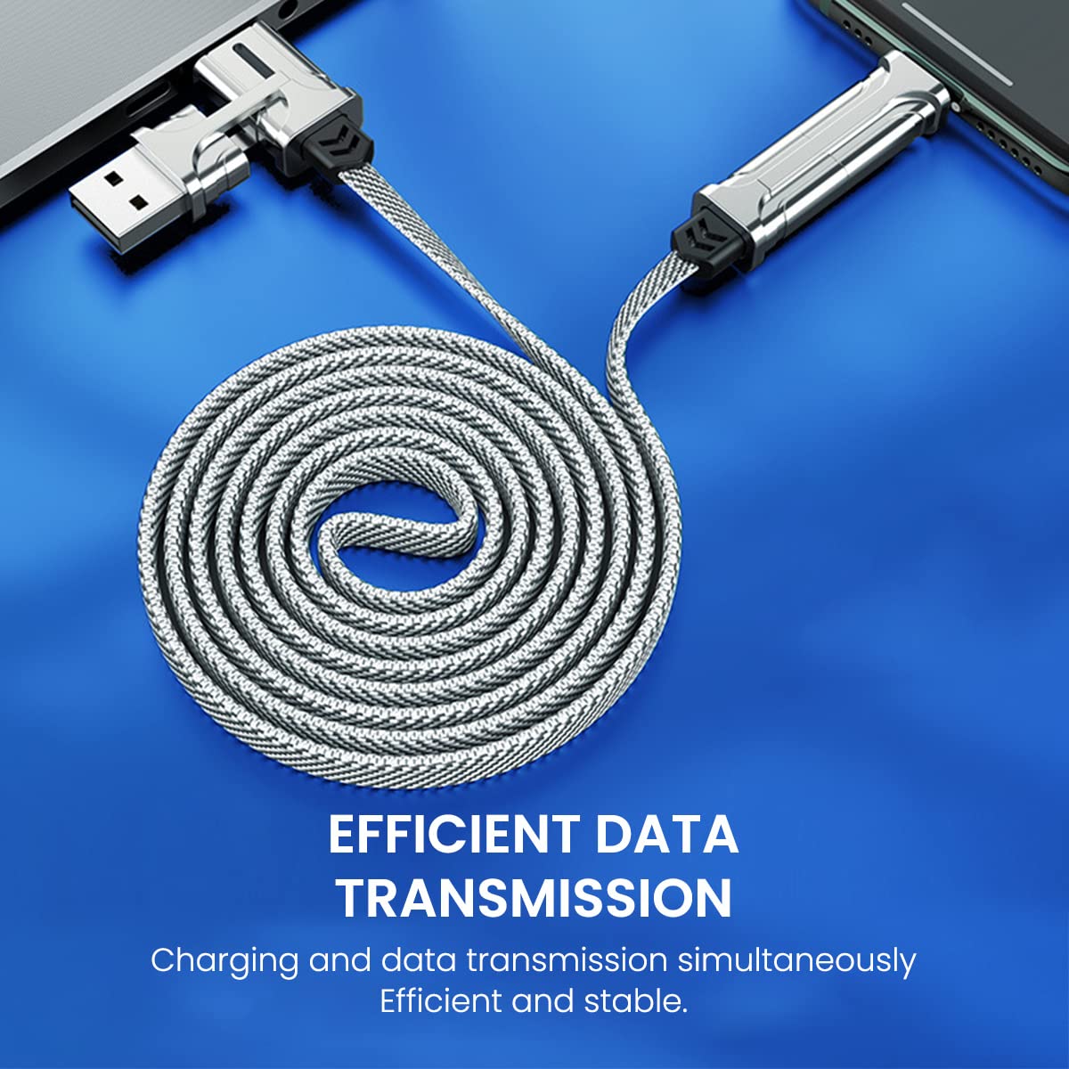 Zeitel 4 in 1 Charging Cable for iPhone and Android with 60W Fast Charge and Nylon Braid 1.2m
