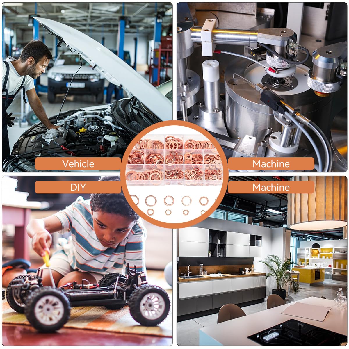 Serplex Fitting Rings Set for Plumbing and Mechanical Repairs with 280 pcs 12 Sizes Copper Washers | Leak-Proof Sealing and Organized Storage Box