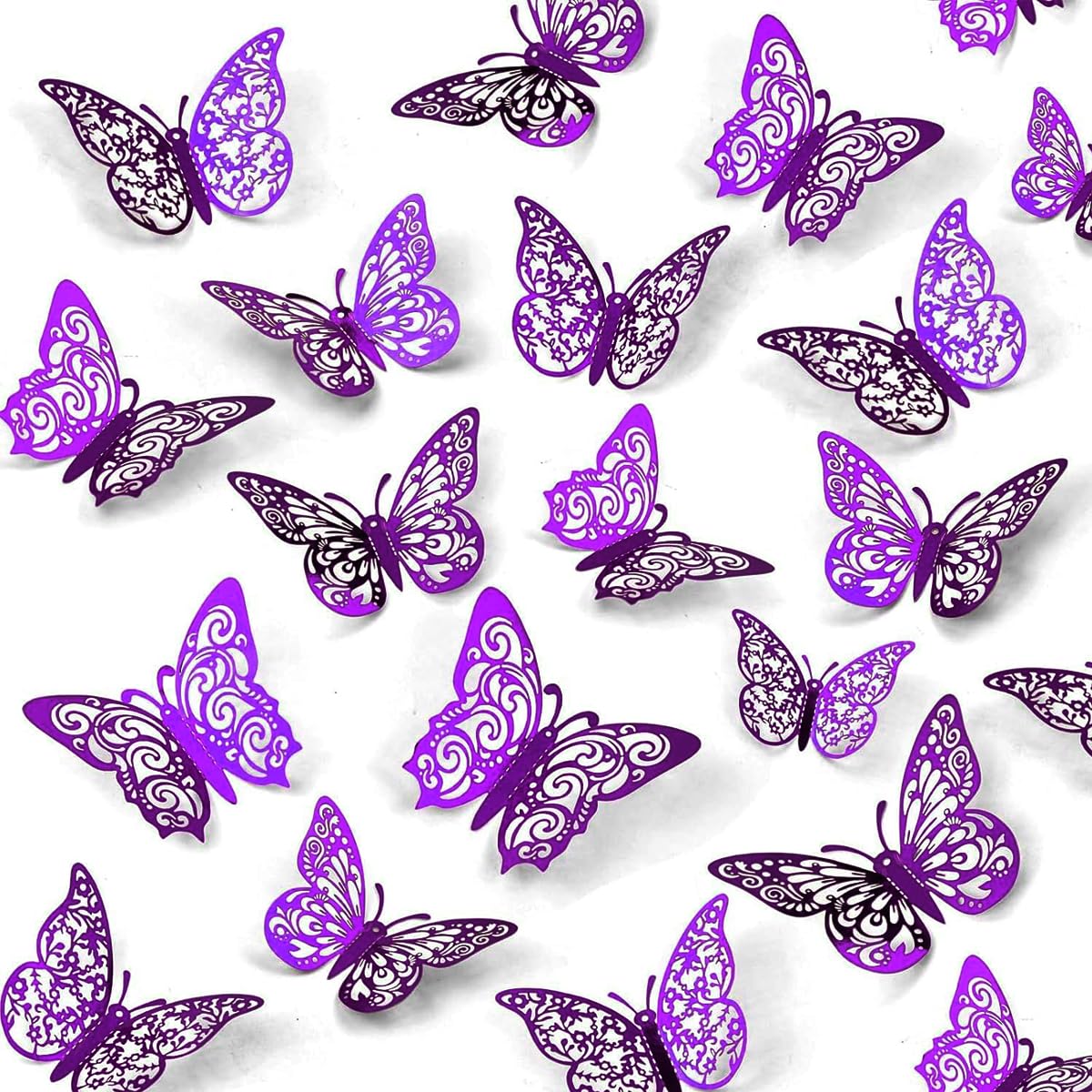 HASTHIP® 72pcs 3D Butterfly Wall Stickers Decor Lavender Purple Butterfly Cut-out Metallic Decorative Wall Art Crafts for Baby Room Home Decor Refrigerator Decoration(3 Designs, 3 Sizes)