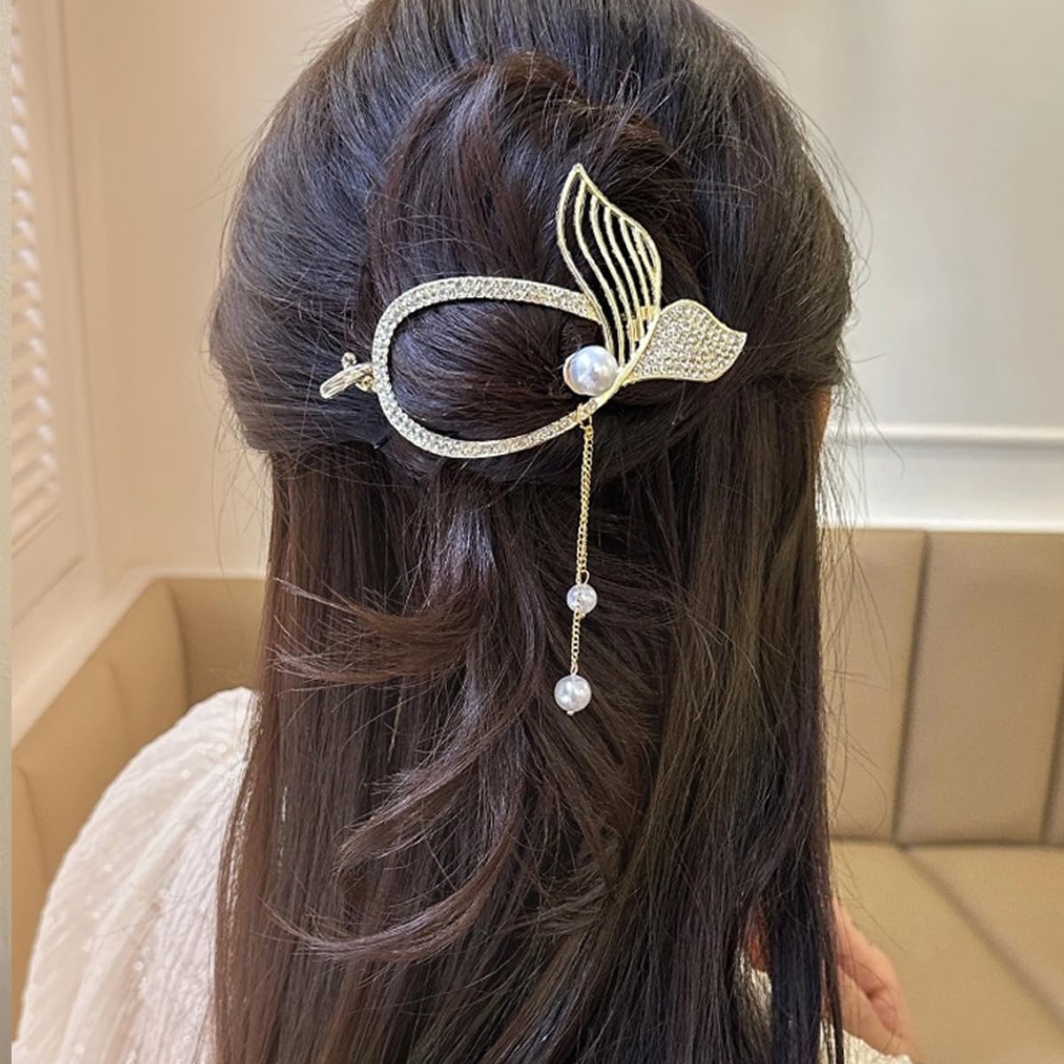 PALAY Girls Hair Clips 2pcs for Elegant Hairstyles featuring Hollow Out Chinese Fan Design with Pearls