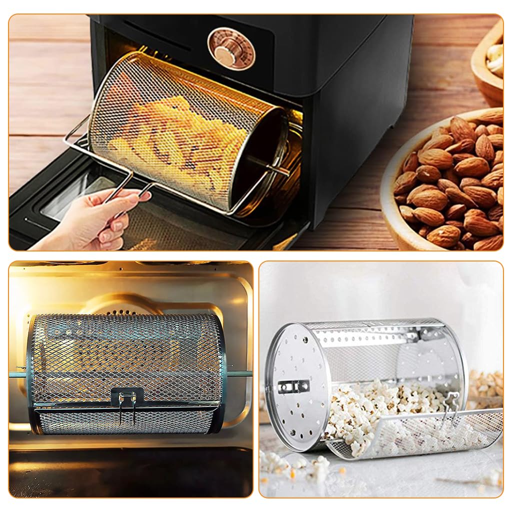 Supvox Stainless Steel Rotisserie Basket for Oven Grilling with Locking Clasp 23cm x12cm | Rotating Mesh Design for Even Cooking