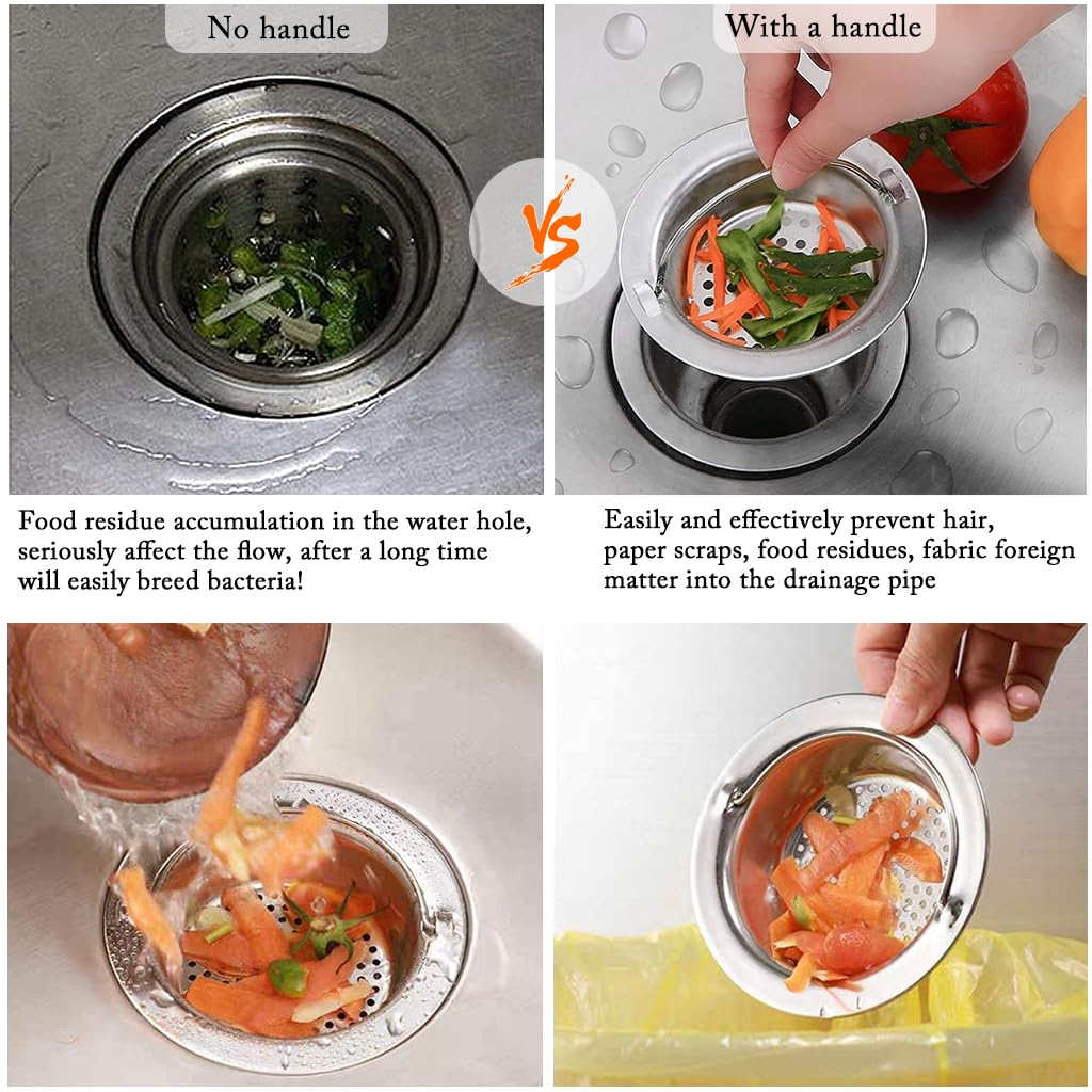 ZIBUYU Sink Strainer and Tea Strainer Set for Kitchen and Bathroom featuring 4.3 in Filter and 8.8 cm Mesh | Stainless Steel with Easy Clean Handle