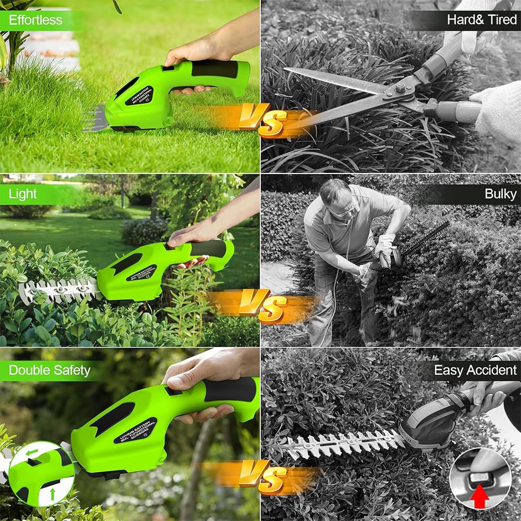 HASTHIP Handheld Cordless Grass Shear for Lawn and Hedge Trimming with 2000mAh USB Charging | 2 in 1 Interchangeable Blades