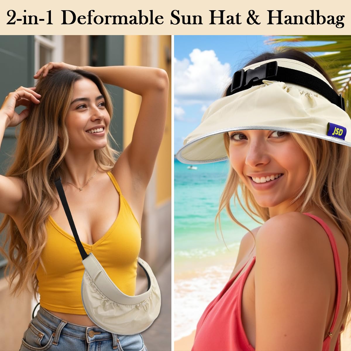SANNIDHI Summer Caps for Women with 2 in 1 Sun Visor Cap and Handbag | Beige UPF 50+ Hat
