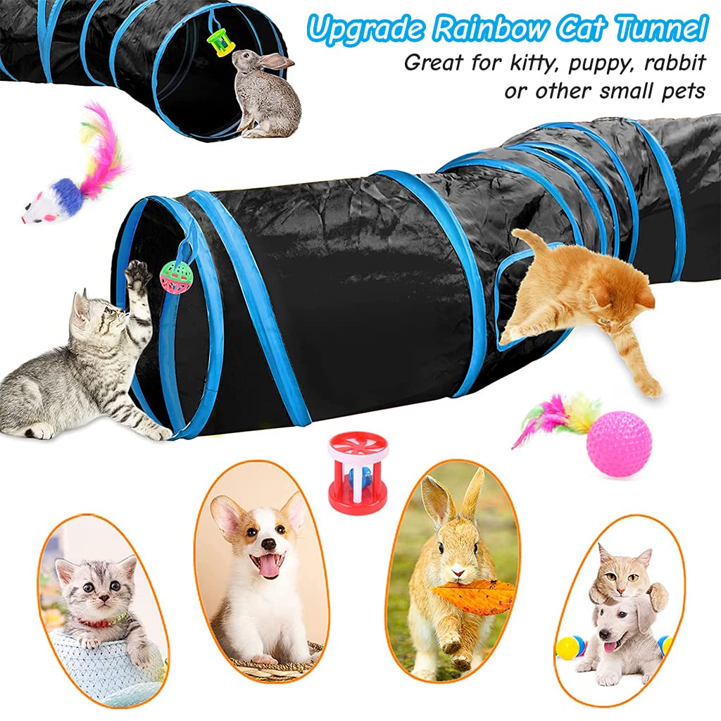 Qpets® 22 PCS Cat Toys for Kittens, Collapsible Cat Tunnels for Indoor Cats, Family Set Cat Teaser Toy Cat Feather Toy Fluffy Mouse Crinkle Balls Toys for Cat Puppy Kitty Rabbit Cat Playing Toys