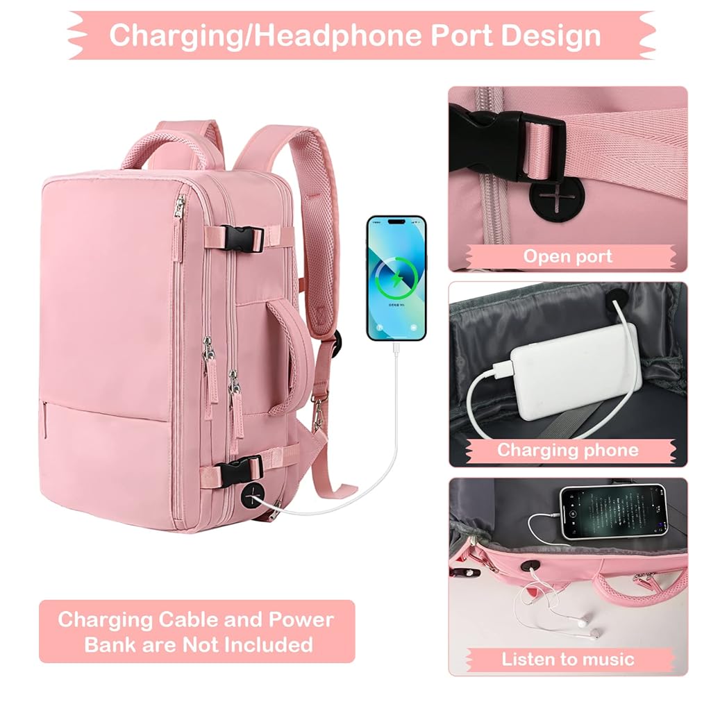 PALAY Laptop Backpack 20L-35L Flight-approved Luggage Shoulder Backpack Dual Handle Design Anti-scratch Travel Backpack Stylish Backpack Women Business Backpack, Pink