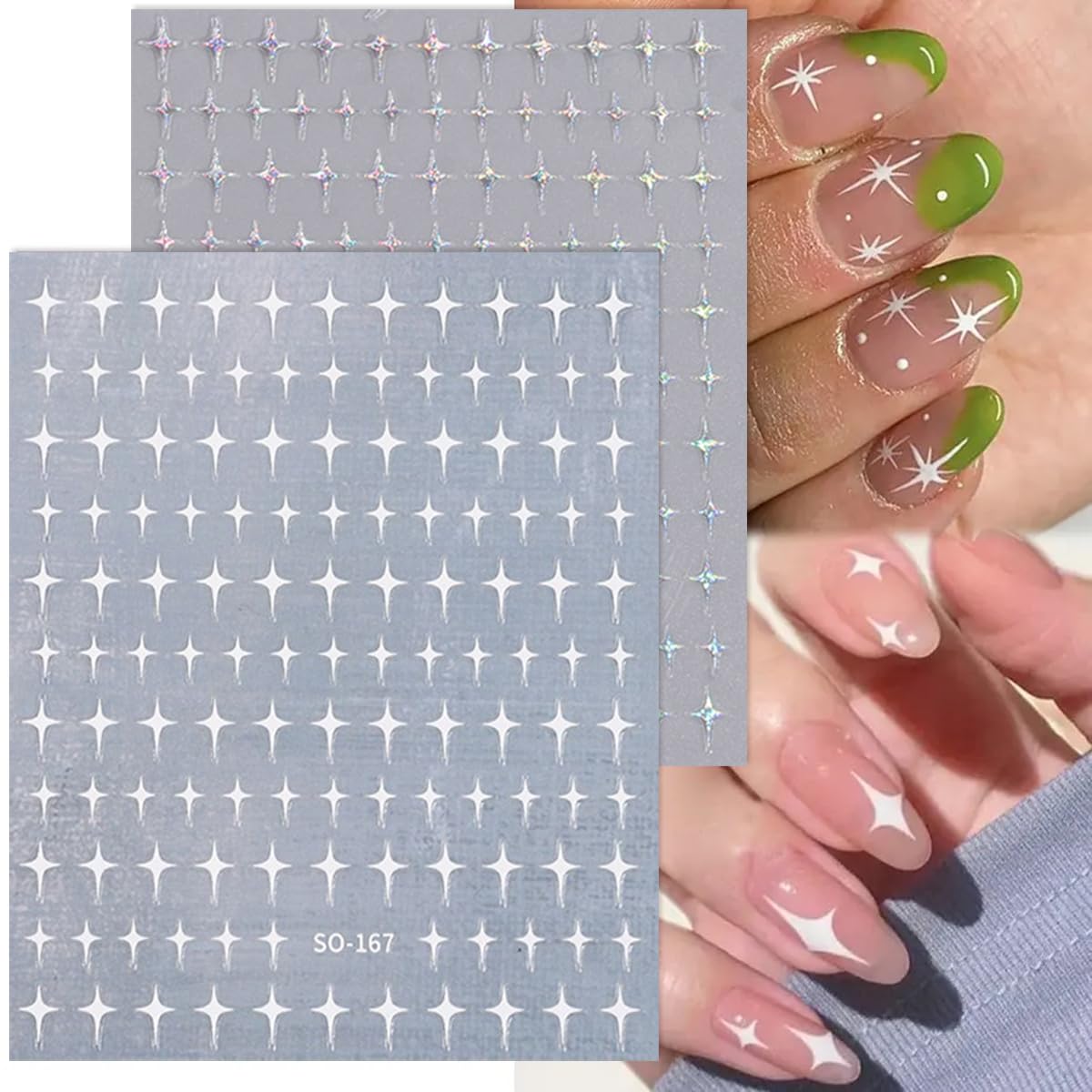 MAYCREATE Star Nail Stickers for DIY Nail Art with 3D Galaxy Stars Design | 6 Sheets Set