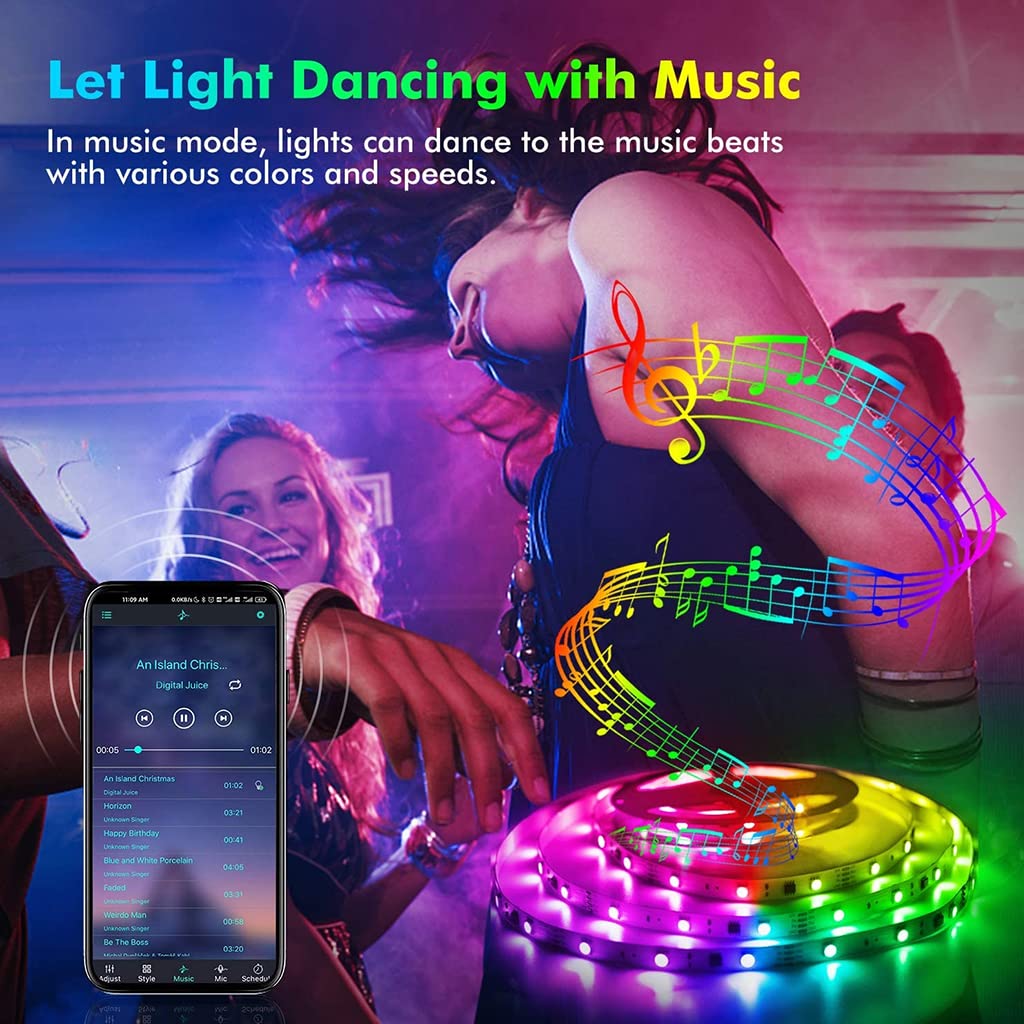 ELEPHANTBOAT® 16 Million Colors 5050 RGBIC LED Strip Lights with Smart App & Remote 213Mode Adjustable Music Mode for Bedroom,Kid's Room, Party(USB, 10 Meters)(Multi)