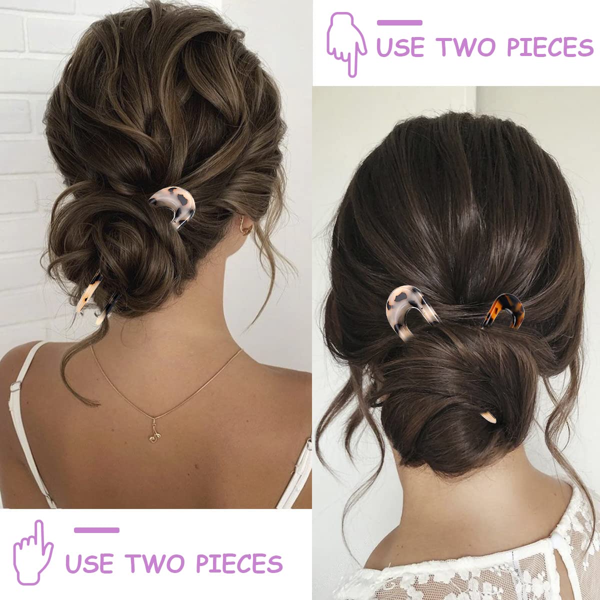 MAYCREATE Hairpin for Secure Hair Buns with 10 cm U Shaped Design and Amber Texture | 2 Pcs Set
