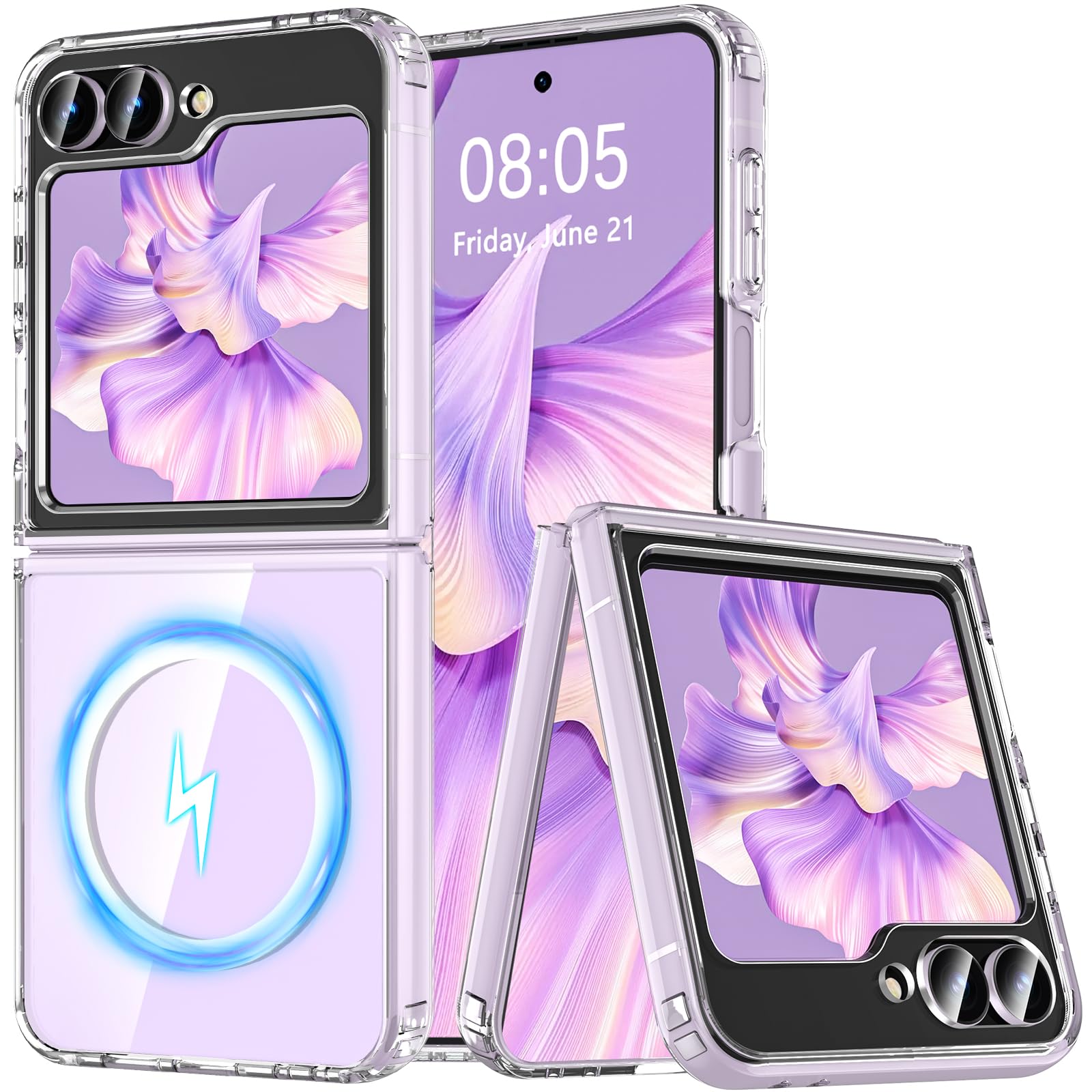 ZORBES® Compatible with Galaxy Z Flip 7, Fashion Phone Case 180 ° Flexible Hinged Phone Cover with Folding Kickstand, Anti-Scratch PC Protective Cover, Clear & Matte Surface Phone Case, Purple