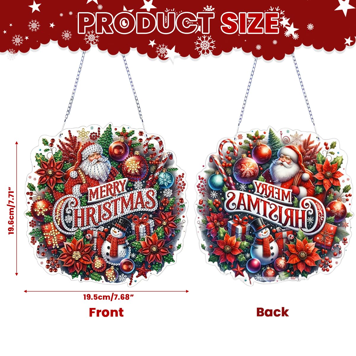 HASTHIP Diamond Art Christmas Door Sign for Festive Decor with Santa Claus 19x19cm | Sparkling Hanging Ornament Gift