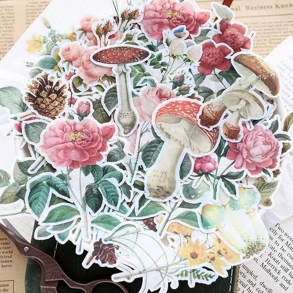 HASTHIP 60 Pcs Vintage Ephemera Pack, Romantic Easy Self-Adhesive Plants Floral Style Decoration Note Paper Stickers for Card Stock Scrapbook Letters Notebook Card Making DIY (Vintage Flower)