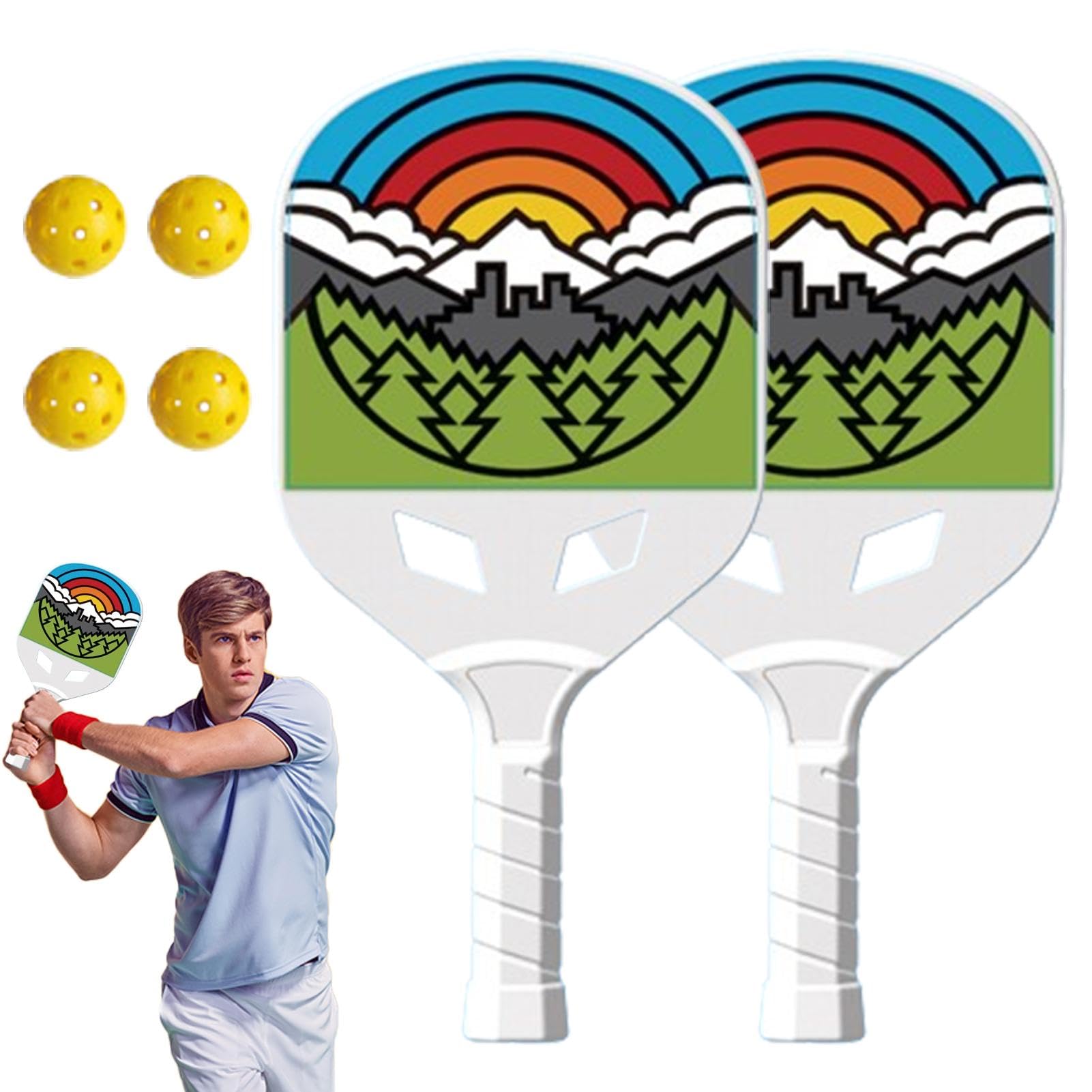 Proberos® Pickleball Set, 2 Pickleball Paddles & 4 Balls, Fashion Print Pickleball Rackets, Outdoor Sport Game Set, Family Sport Set, Beginner Friendly Sport for All Age, Backyard Sport Game Set