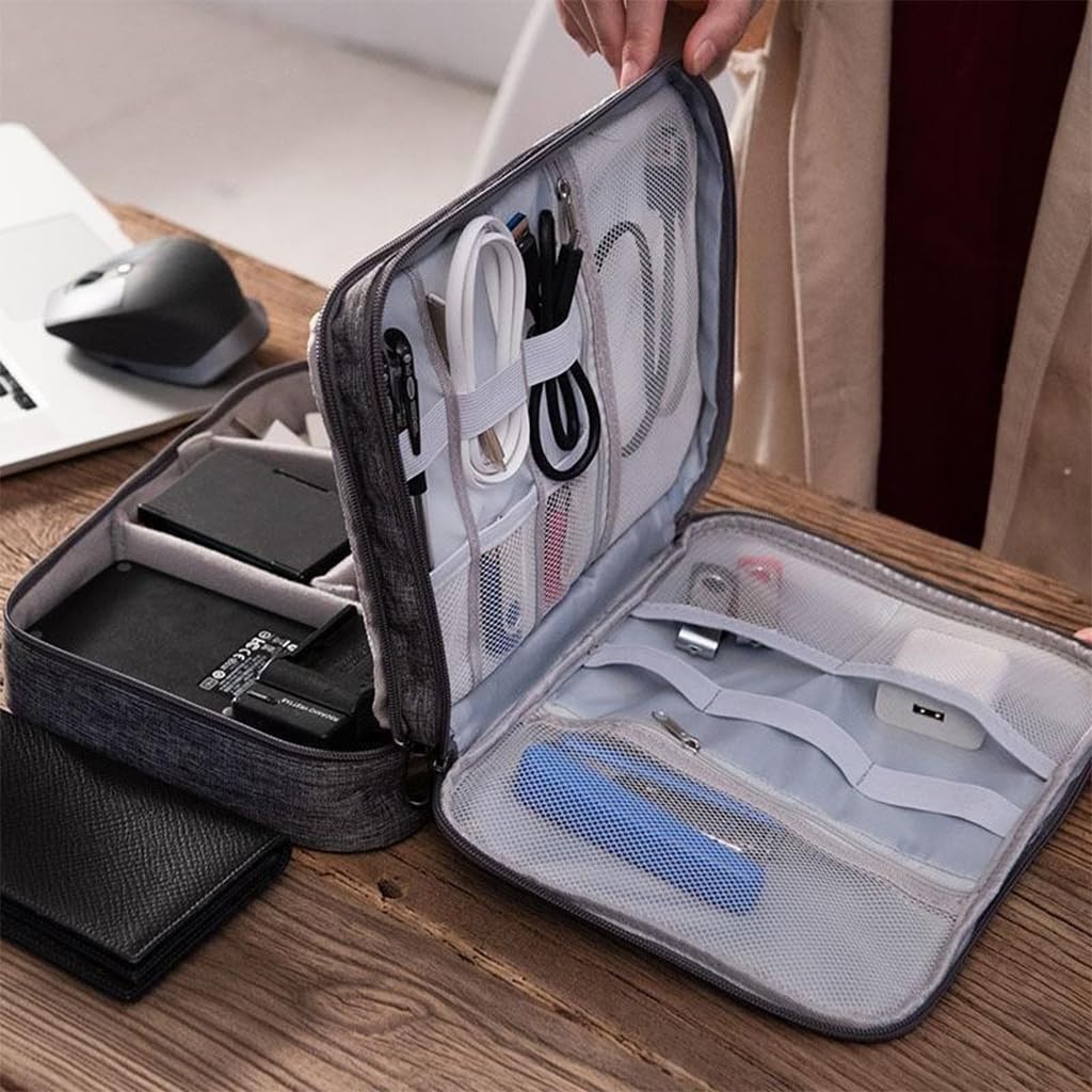 Verilux Electronics Organizer Travel Case for Cables and Devices featuring Triple Layer Pouch Design