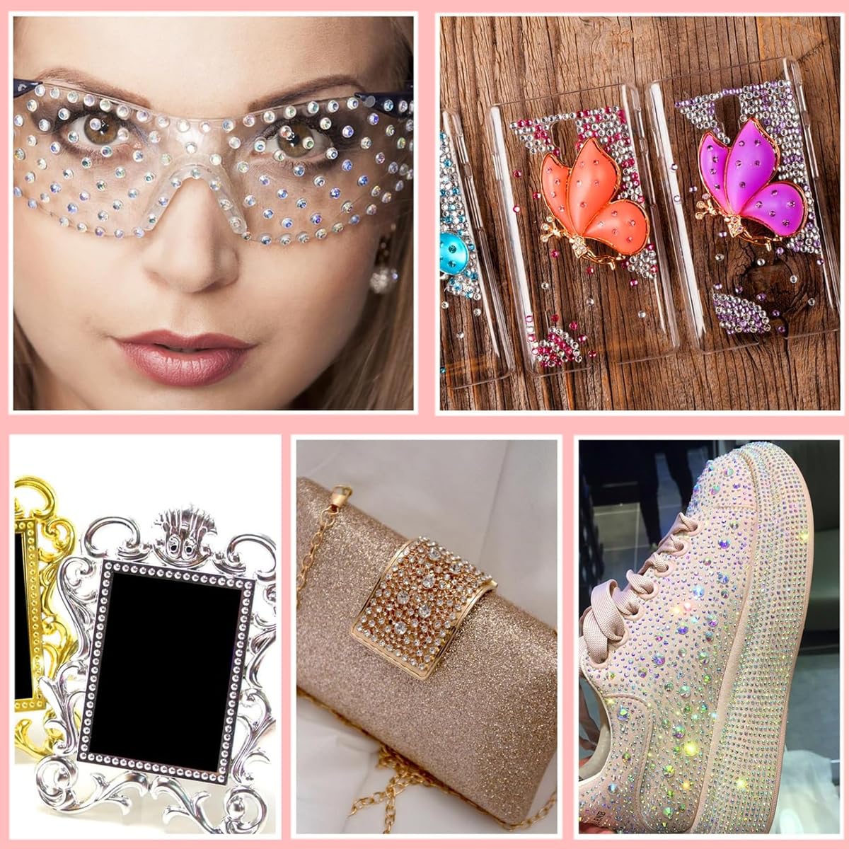 MAYCREATE Face Rhinestone Stickers for Makeup and DIY Crafts with Self Adhesive Backing | 6 Sheets Acrylic Gem and Pearl Designs