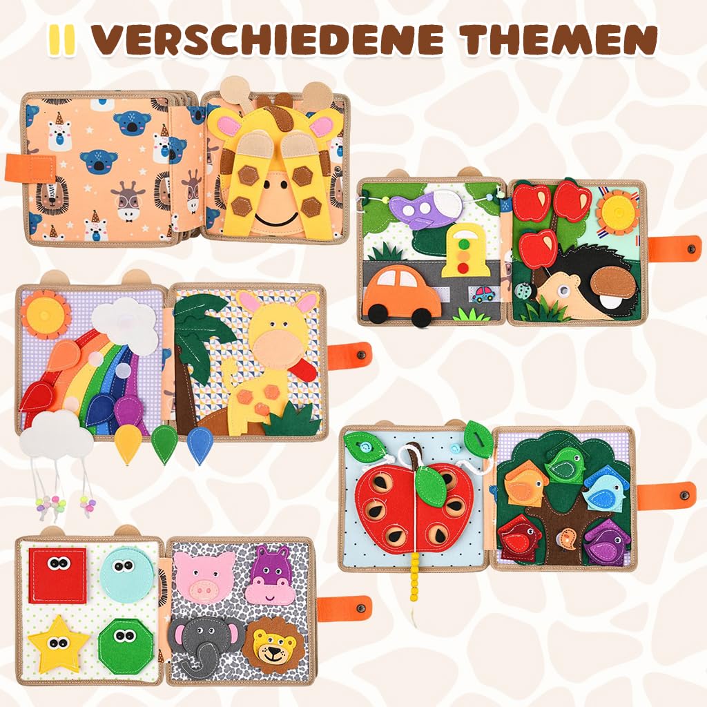 PATPAT Giraffe Toddler Busy Board for 1–4 Year Olds with Felt Pages | Montessori Travel Toy
