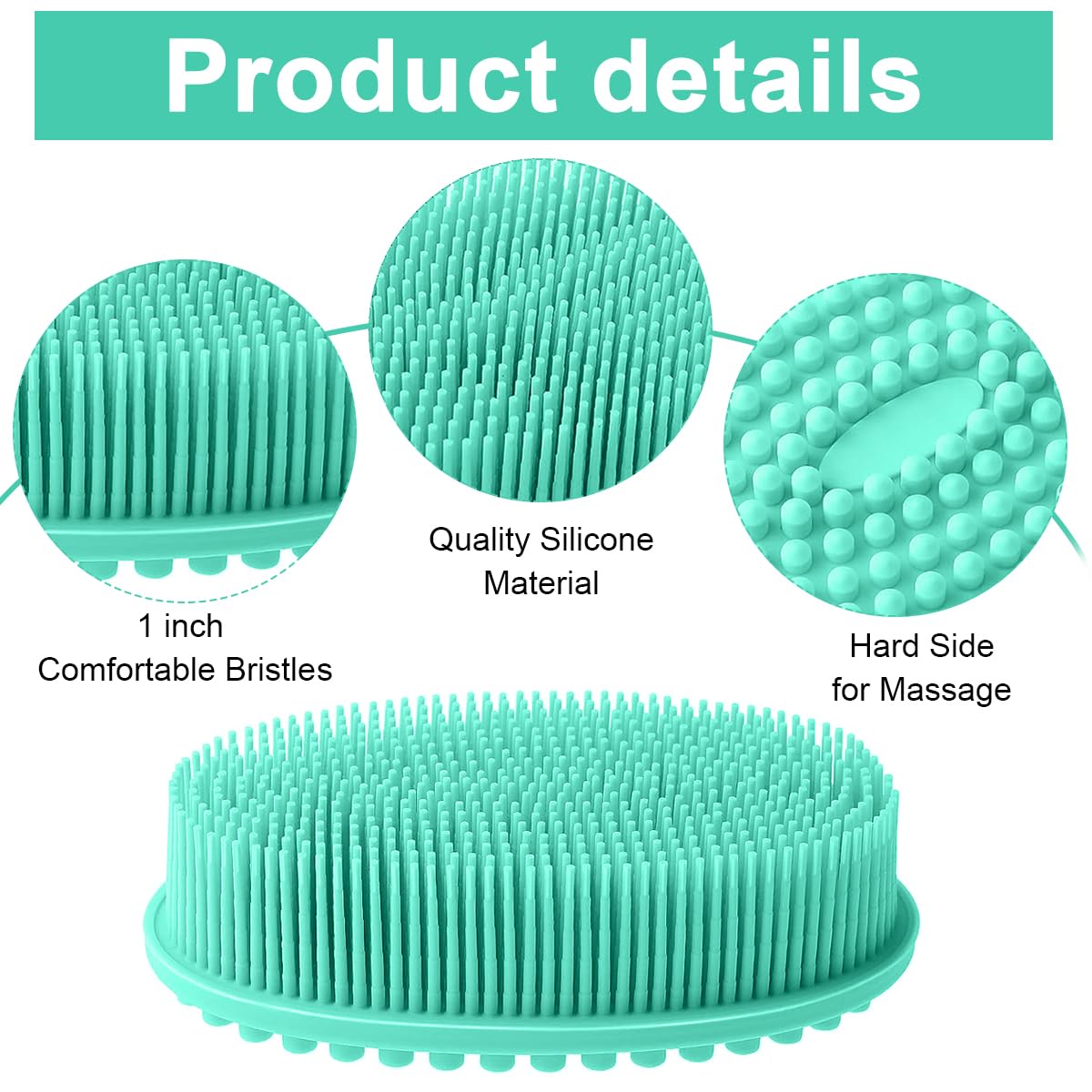 MAYCREATE Exfoliating Silicone Body Scrubber with Double Side Bristles for Gentle Skin Care | Green