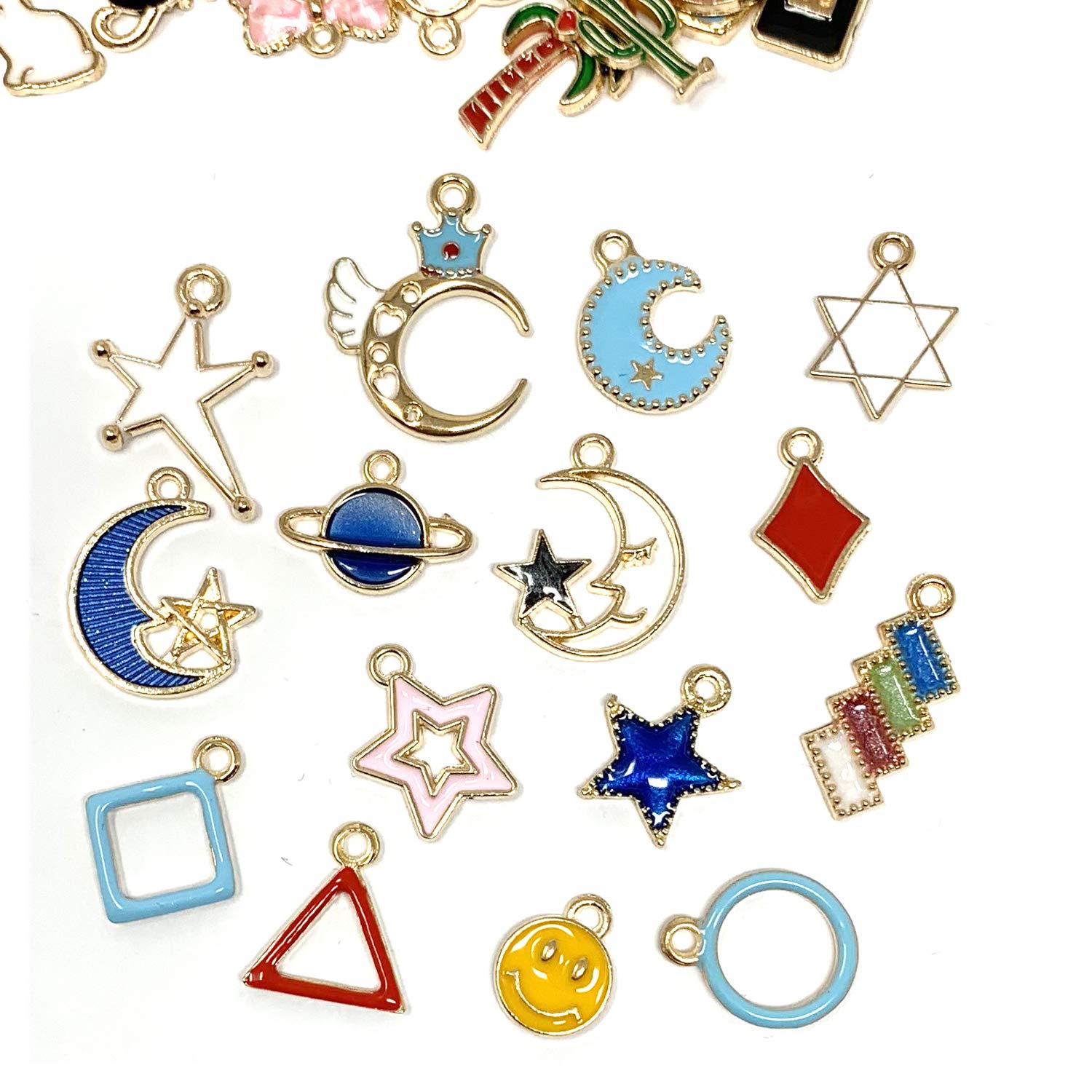 PALAY Charms for Bracelet Making featuring Gold Plated Enamel Animal Moon Star Designs 120PCS