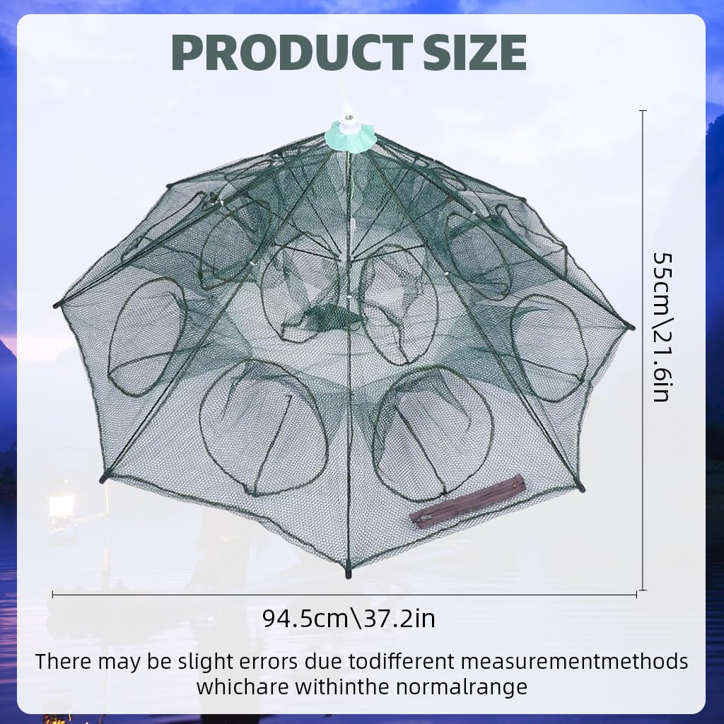 Proberos Fishing Net for Lobster and Crab Catching with 24 Holes and Reinforced Ribs | Foldable Nylon Trap Cage 2 PCS
