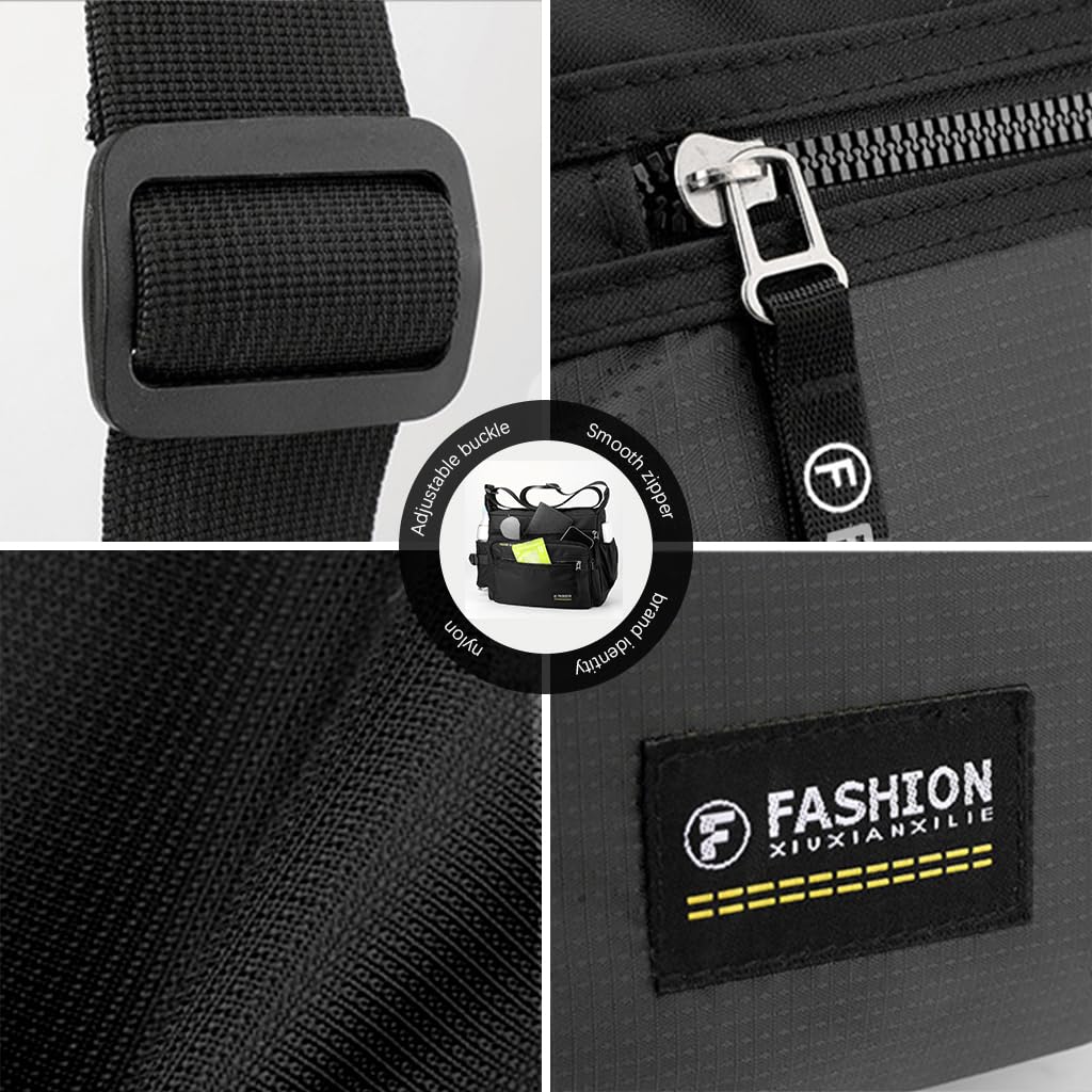 GUSTAVE Messenger Bag for Men 31x12x24cm with Dual Zipper Compartments and Waterproof Oxford Cloth | Travel and Work Crossbody