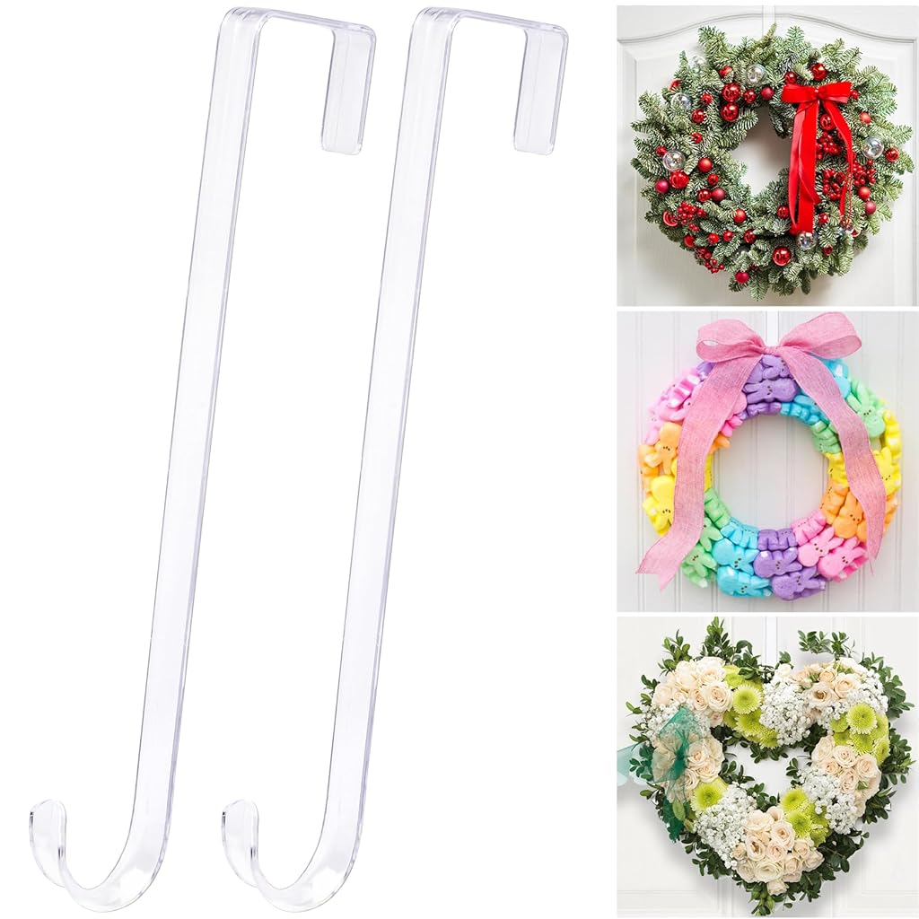 HASTHIP® Over-The-Door Hook for Christmas Garland Decorative Ornament Door Back/Front Hook, 12'' Long J Hook for Christmas Decoration, Door Ornament, Daily Item Hanging, Pack of 2, White