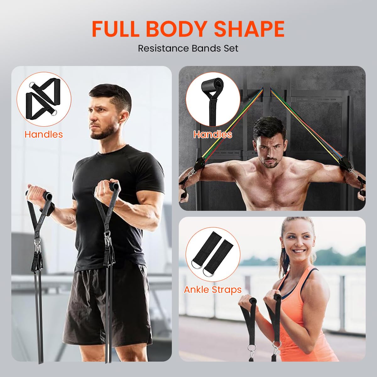 Proberos Resistance Exercise Bands Set for Home Workouts with Door Anchor System | 5 Bands 200lbs